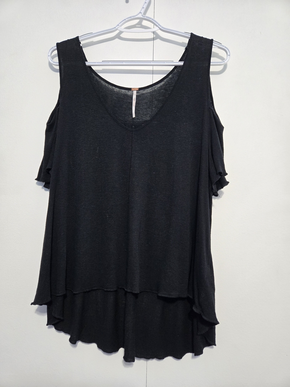 Free People We The Free Black Cold Shoulder Linen Blend Top Size Small Oversized